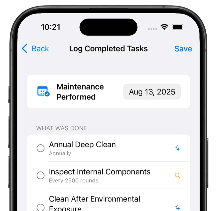 RoundKeep app maintenance schedule screen