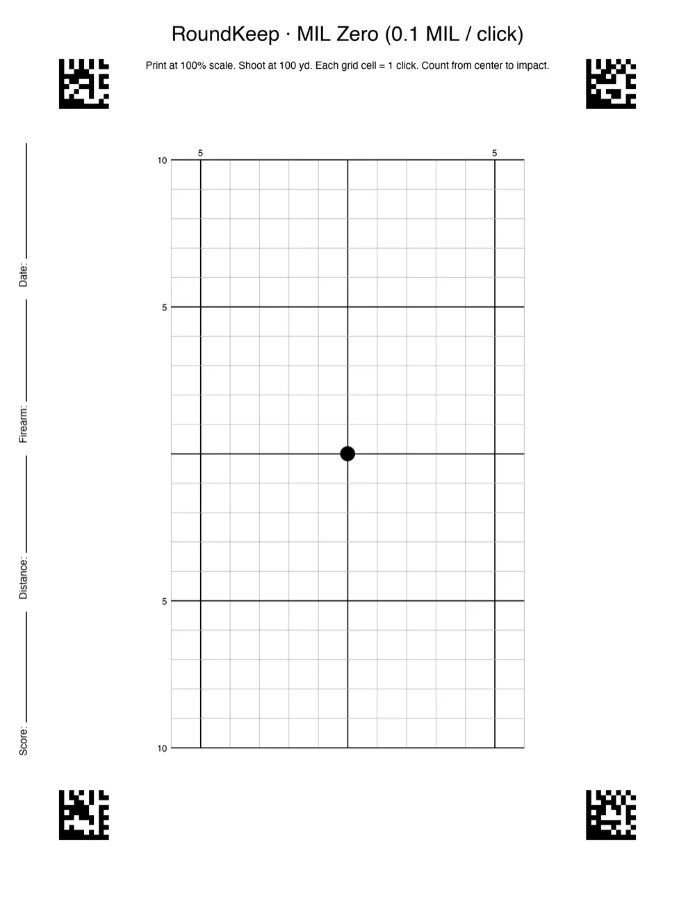 MIL Zeroing Target — free printable target PDF