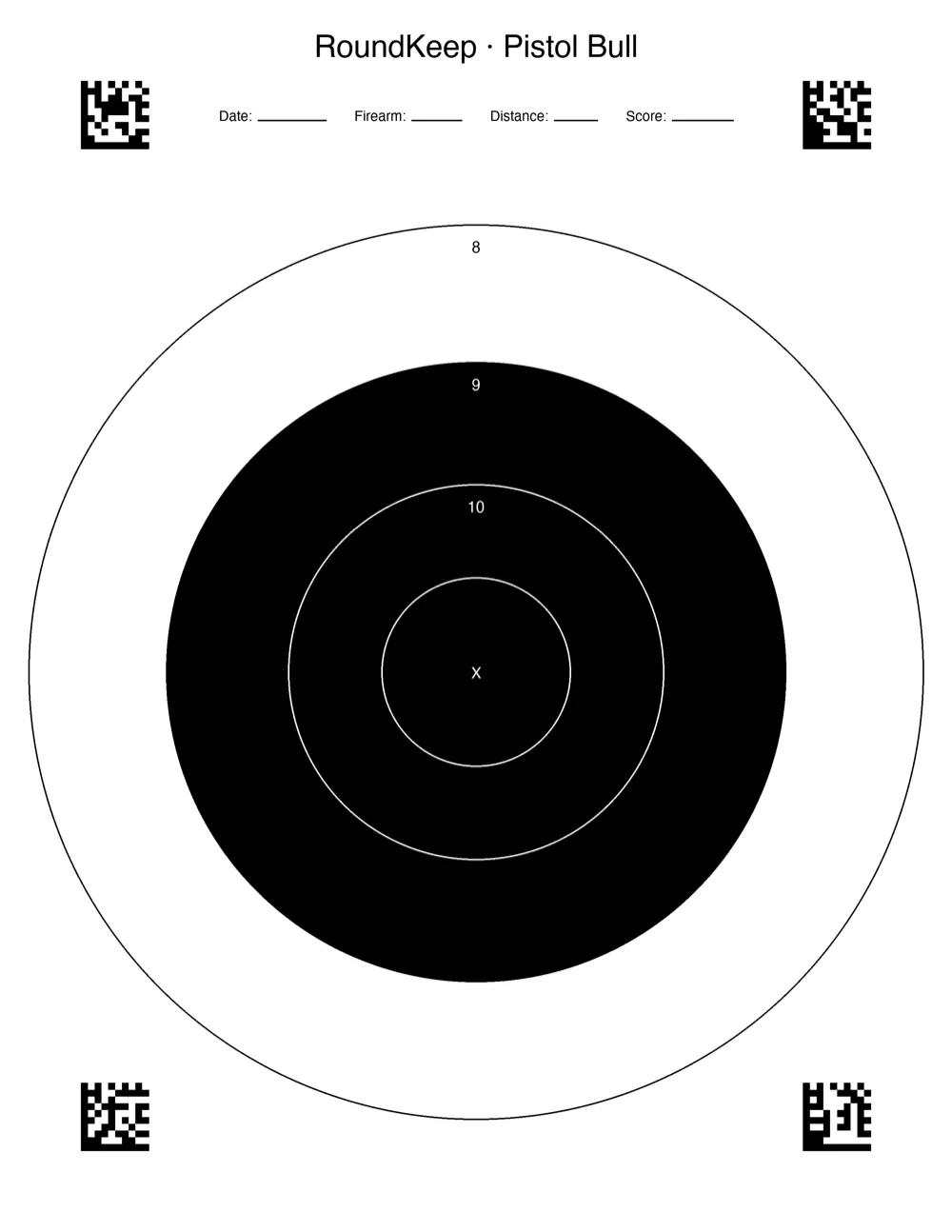 Pistol Bullseye Target — free printable target PDF